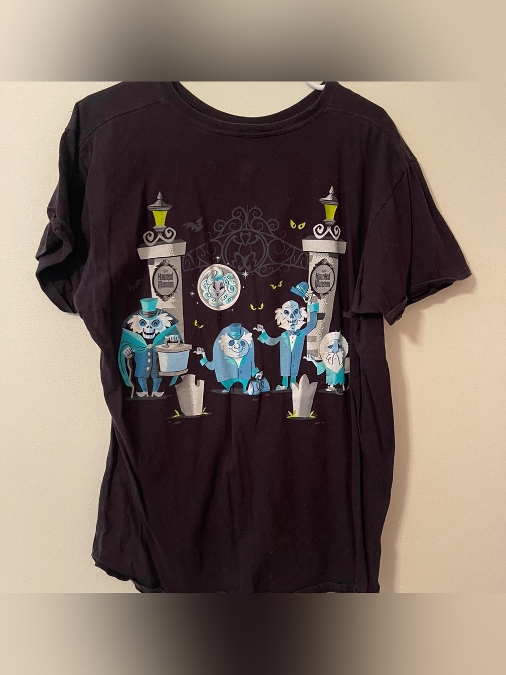 Disney Black Short Sleeve Tee with Blue Hitchhiking Ghosts Graphic